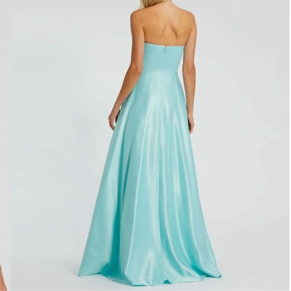 NWOT MAC DUGGAL Aqua Blue Strapless A-Line Large Accent Bow Ballgown Sz 12 - Picture 3 of 7
